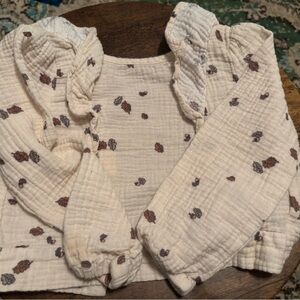 Grayson Collective Cream Top with Leaf Accents